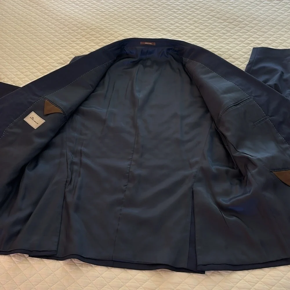 Peter Millar Navy Blue Plaid  Virgin Wool Two Button Blazer Sport Coat Men's 48R